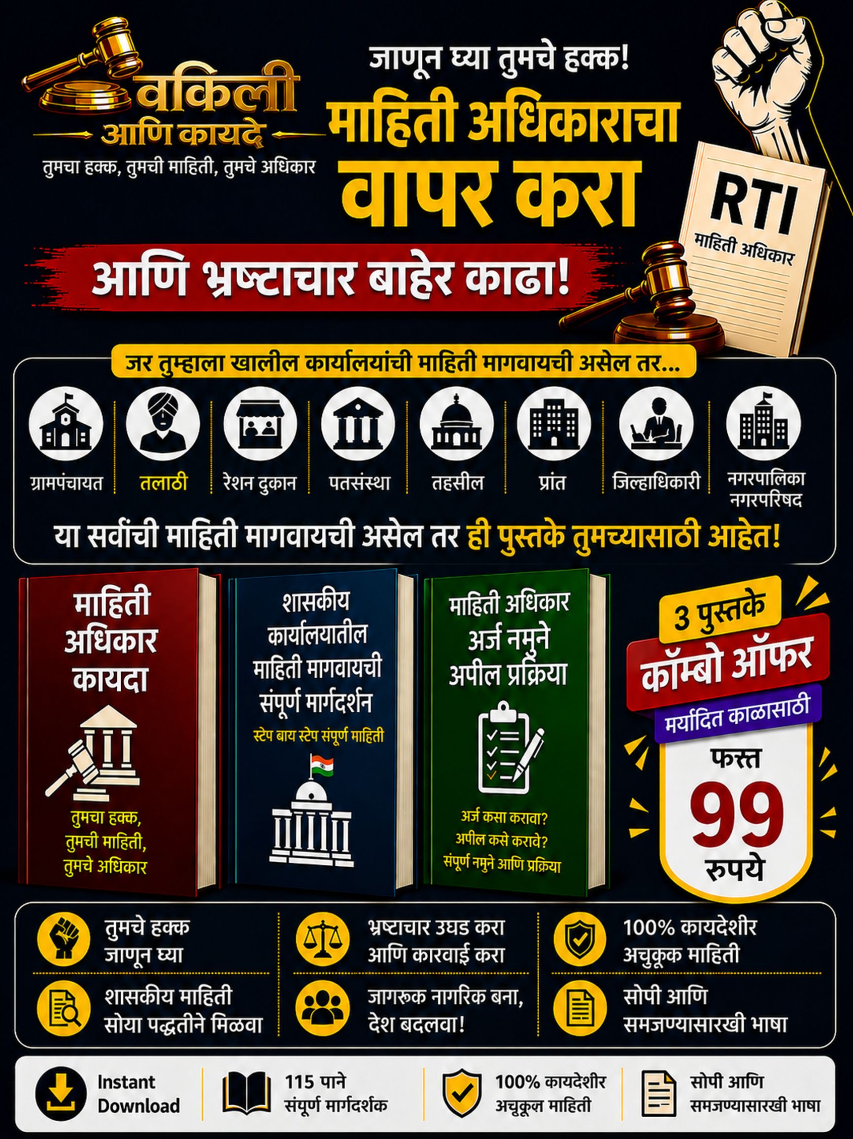 RTI योद्धा: माहिती अधिकाराचे संपूर्ण मार्गदर्शन (३-इन-१ कॉम्बो)